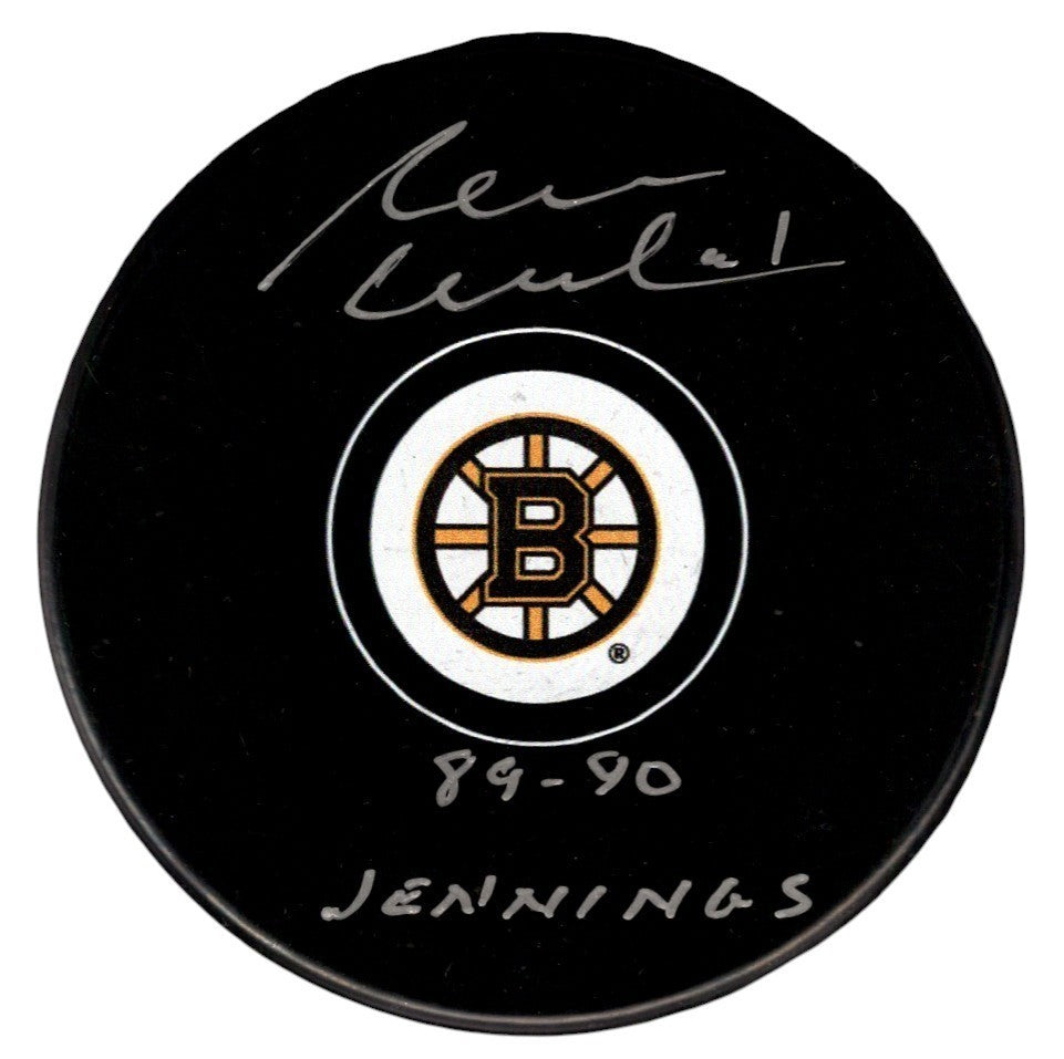 Rejean Lemelin Signed Boston Bruins Logo Puck w/ 89-90 Jennings JSA Witness COA0