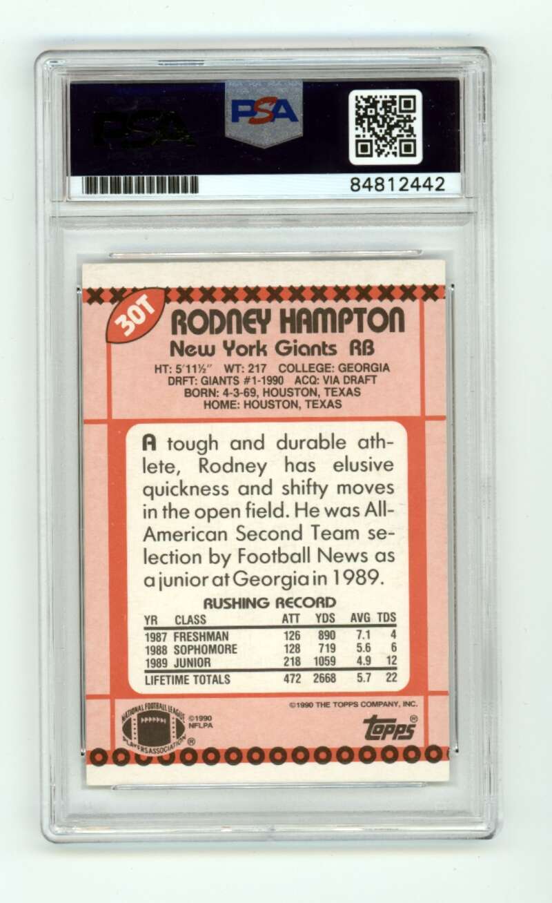 Rodney Hampton 1990 Topps Traded #30T Rookie RC Signed PSA Authentic Auto Giants1