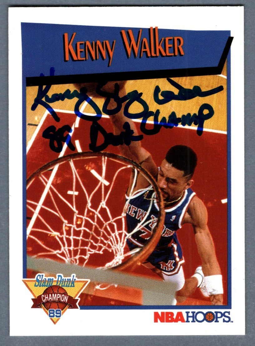 Kenny "Sky" Walker Signed 1991-92 NBA Hoops #V w/ 89 Dunk Champ Insc. LSCM COA0