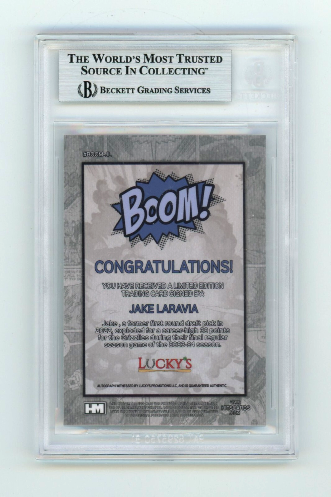 Jake LaRavia 2024 Hits Memorabilia BOOM Silver Signed BGS BAS Auto Memphis1