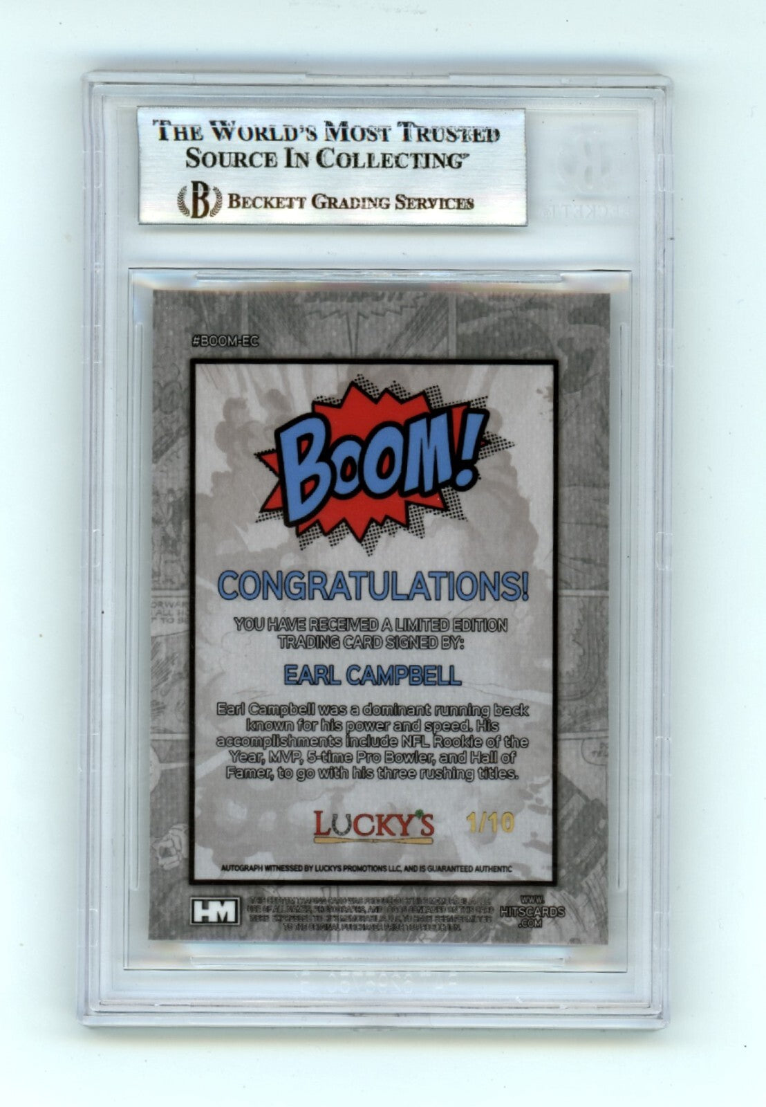 Earl Campbell 2024 Hits Memorabilia BOOM Gold #/10 Signed BGS BAS Auto Oilers1