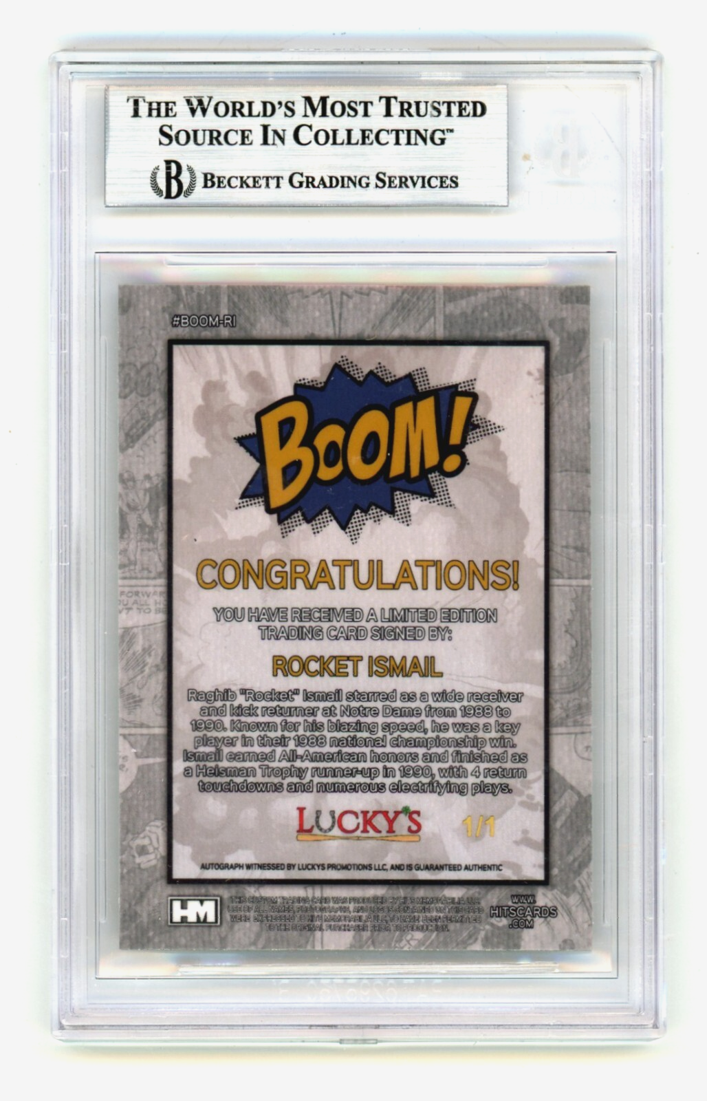 Rocket Ismail 2024 Hits Memorabilia BOOM Super 1/1 Signed BGS Auto Notre Dame1