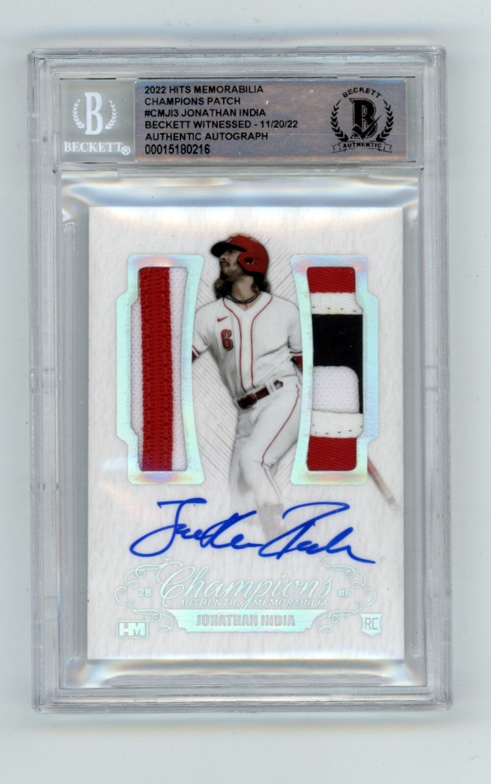 Jonathan India 2021 Hits Memorabilia Champions Patch Dual Auto RC #6/6 BGS BAS0