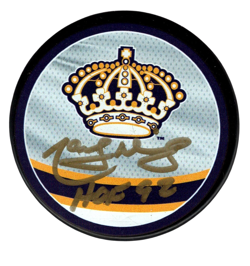 Marcel Dionne Signed LA Kings Reverse Retro Puck w/ HOF 92 Beckett Wit BAS COA0