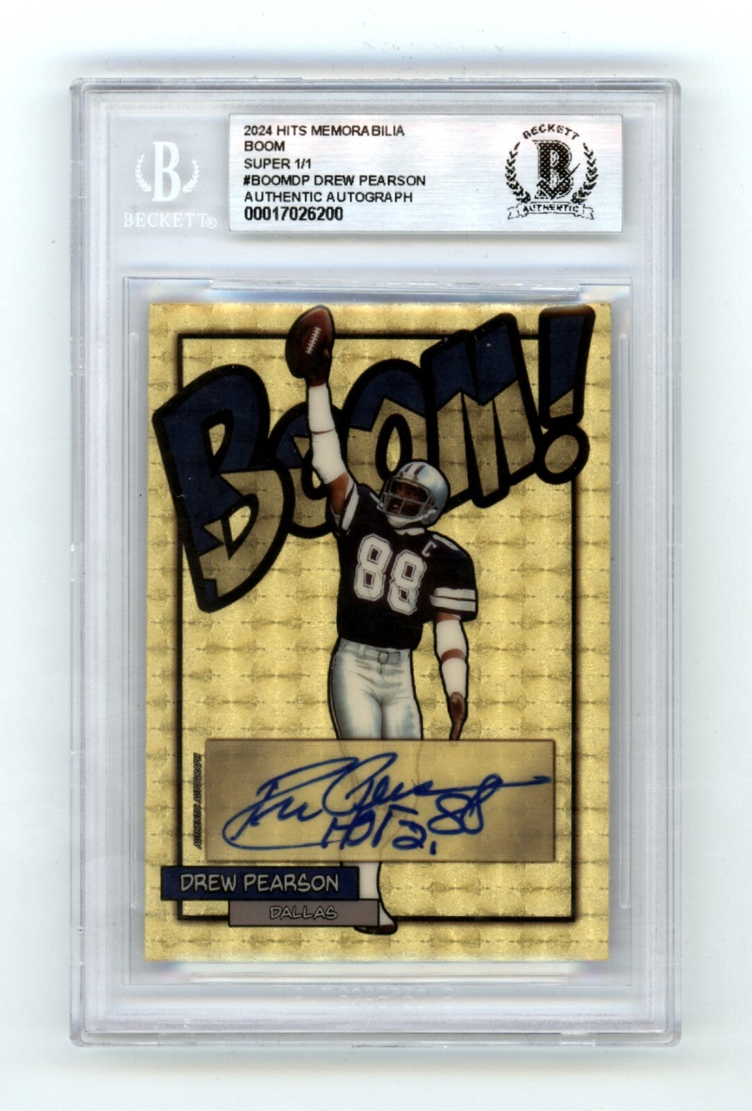 Drew Pearson 2024 Hits Memorabilia BOOM Super 1/1 Signed BGS BAS Auto HOF 21 Ins0