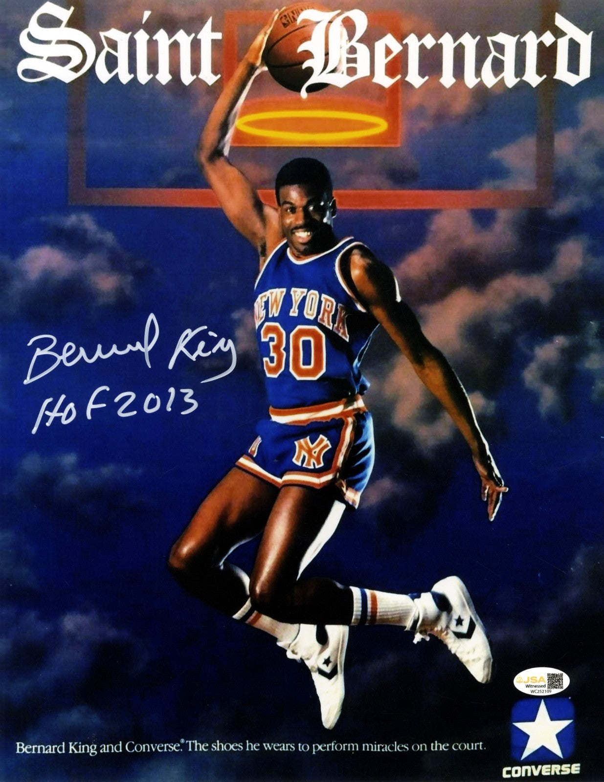 Bernard King Signed 11x14 Photo Saint Converse Poster w/ HOF 2013 JSA Wit. COA0