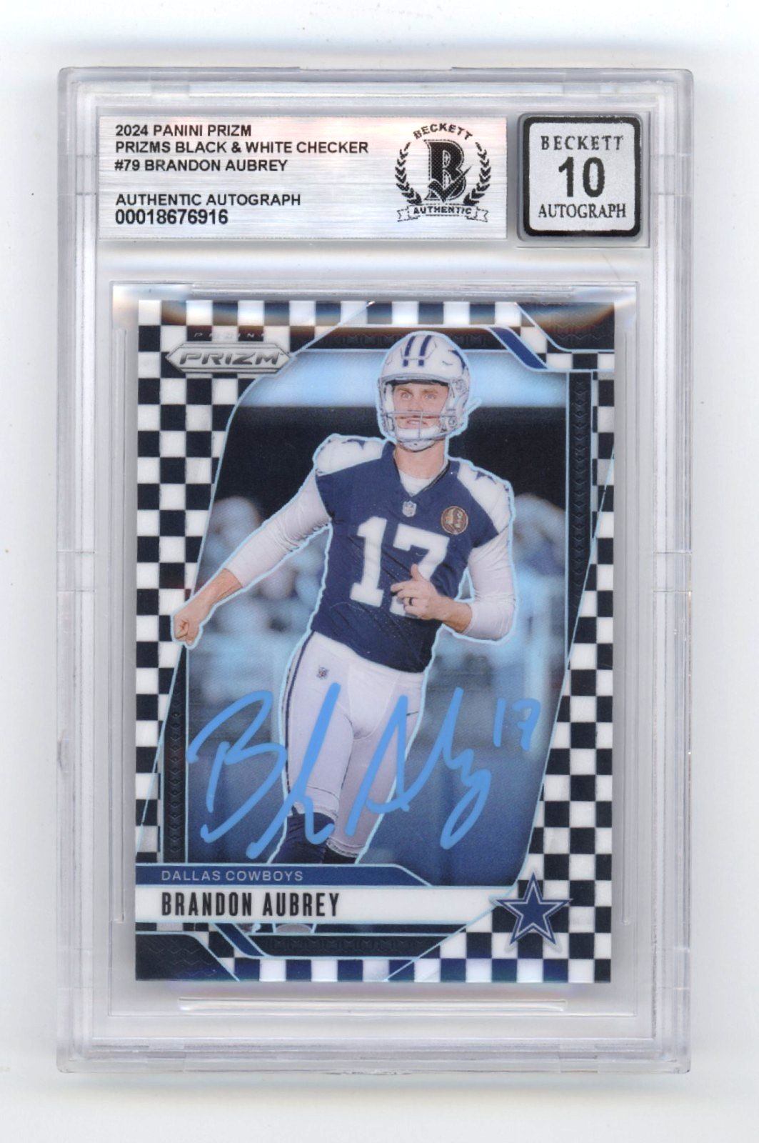 Brandon Aubrey 2024 Panini Prizm Checkerboard Prizm Signed Beckett BGS 10 Auto0