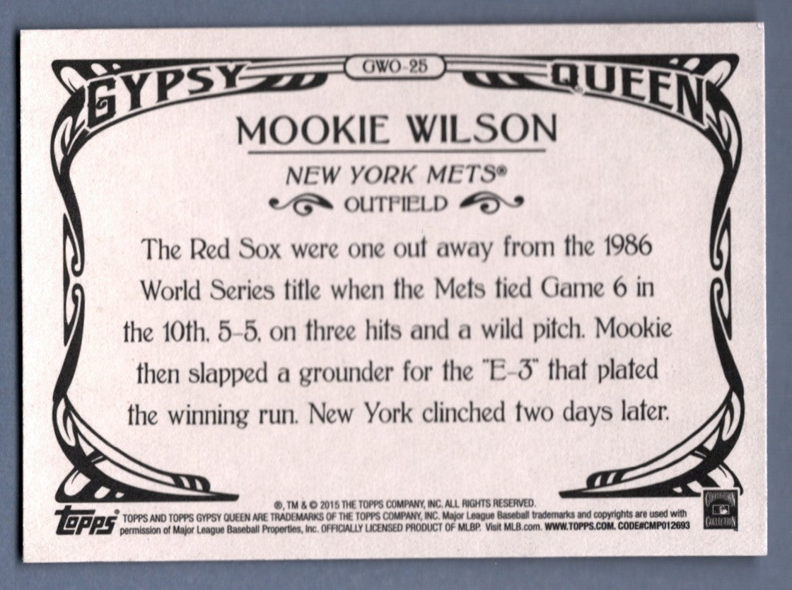 Mookie Wilson Signed 2015 Topps Gypsy Queen #GWO-25 w/ 86 WSC LSCM COA NY Mets1