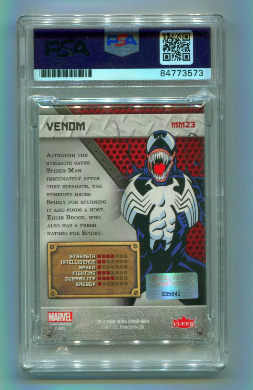 Tom Hardy 2017 Fleer Ultra Metal Spider-Man MM23 Venom Signed Auto PSA Authentic1