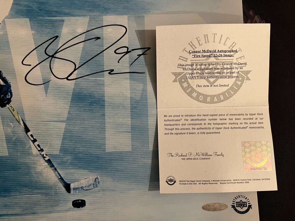 Connor McDavid Signed 12x26 Photo "Fire Speed" Upper Deck UDA COA Oilers B2