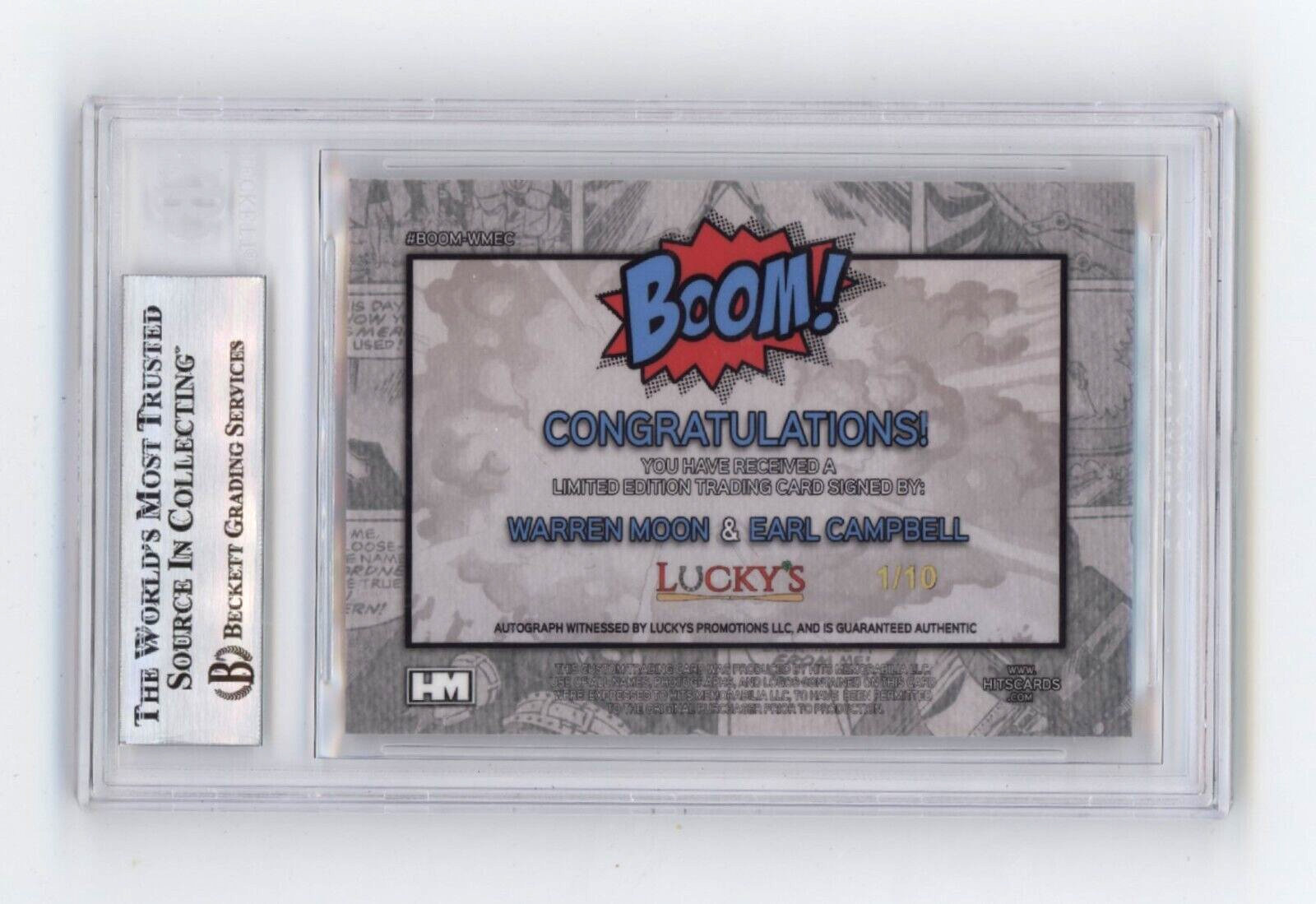 Warren Moon & Earl Campbell 2024 Hits BOOM Gold #1/10 Dual Signed BGS BAS Auto1