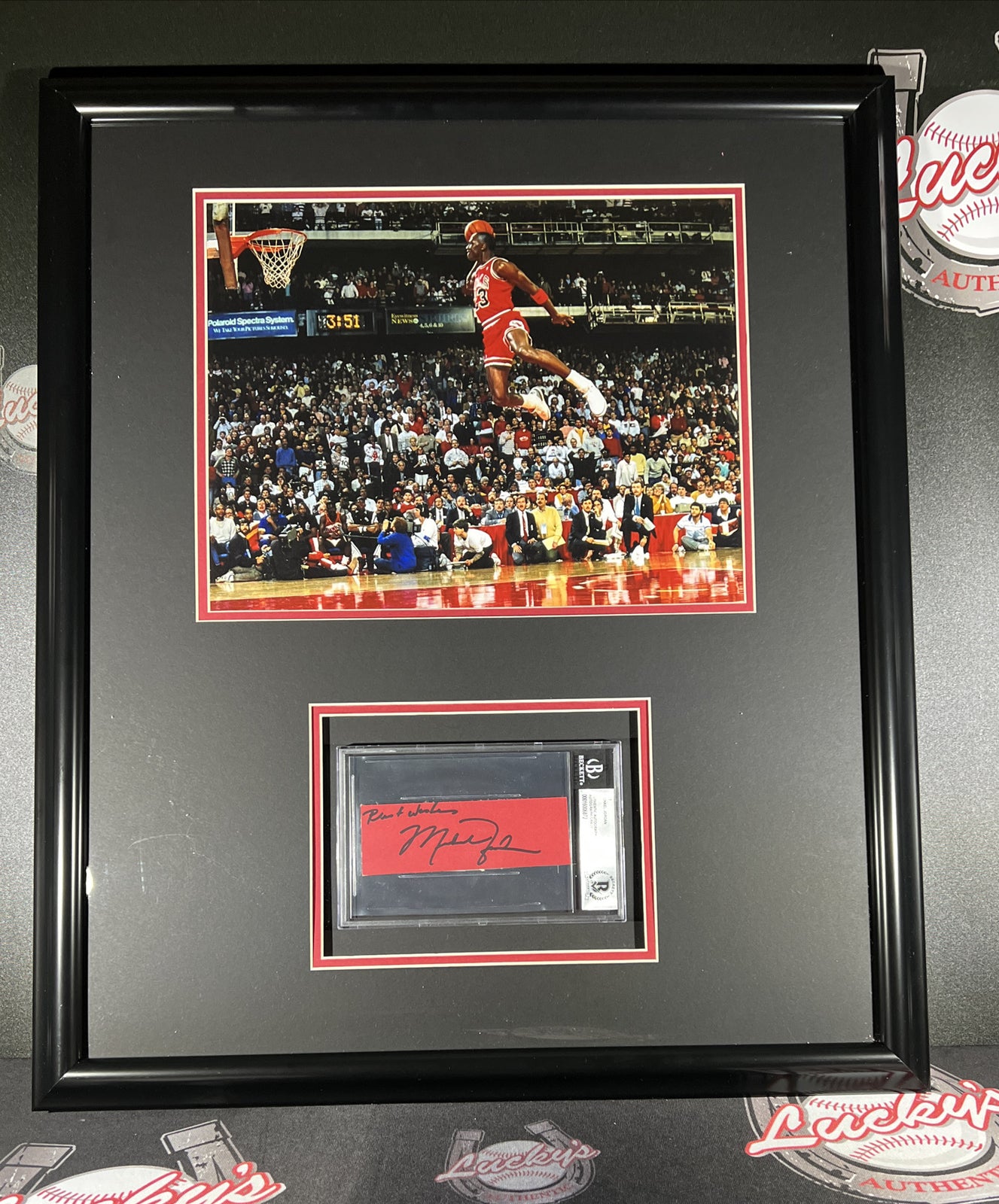Michael Jordan Signed Inscribed Cut Rookie Sig Beckett BSA 10 Auto Framed Photo0