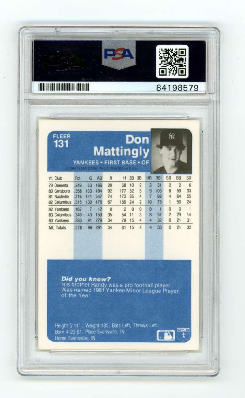 Don Mattingly 1984 Fleer #131 Rookie RC Signed PSA Authentic Auto NY Yankees1