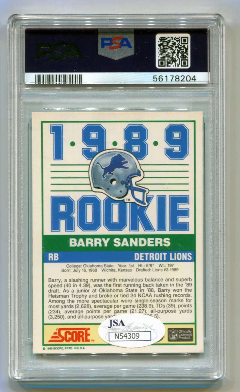 Barry Sanders 1989 Score Rookie RC Early Signature Lions Signed Auto PSA DNA1