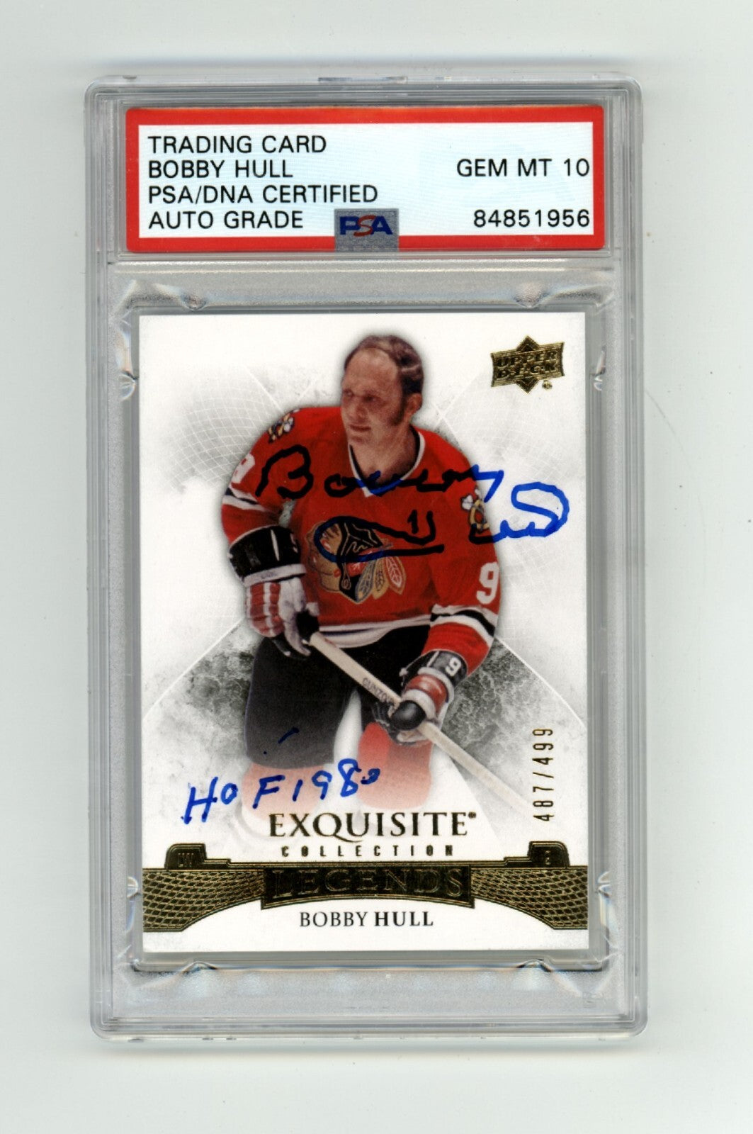 Bobby Hull 2015-16 Upper Deck Exquisite #/499 Signed HOF 1980 Insc. PSA 10 Auto0