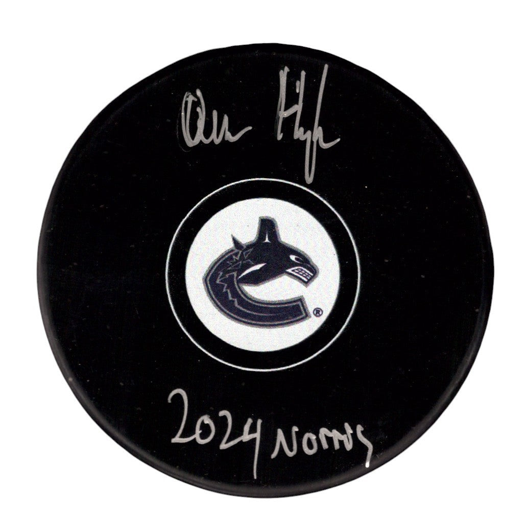 Quinn Hughes Signed Vancouver Canucks Logo Puck w/ 2024 Norris Insc Fanatics COA0