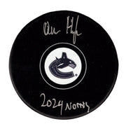 Quinn Hughes Signed Vancouver Canucks Logo Puck w/ 2024 Norris Insc Fanatics COA0