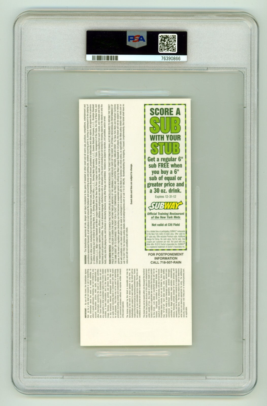 Johan Santana Josh Thole Signed Mets 1st No-Hitter Season Ticket Ins PSA 10 Auto1