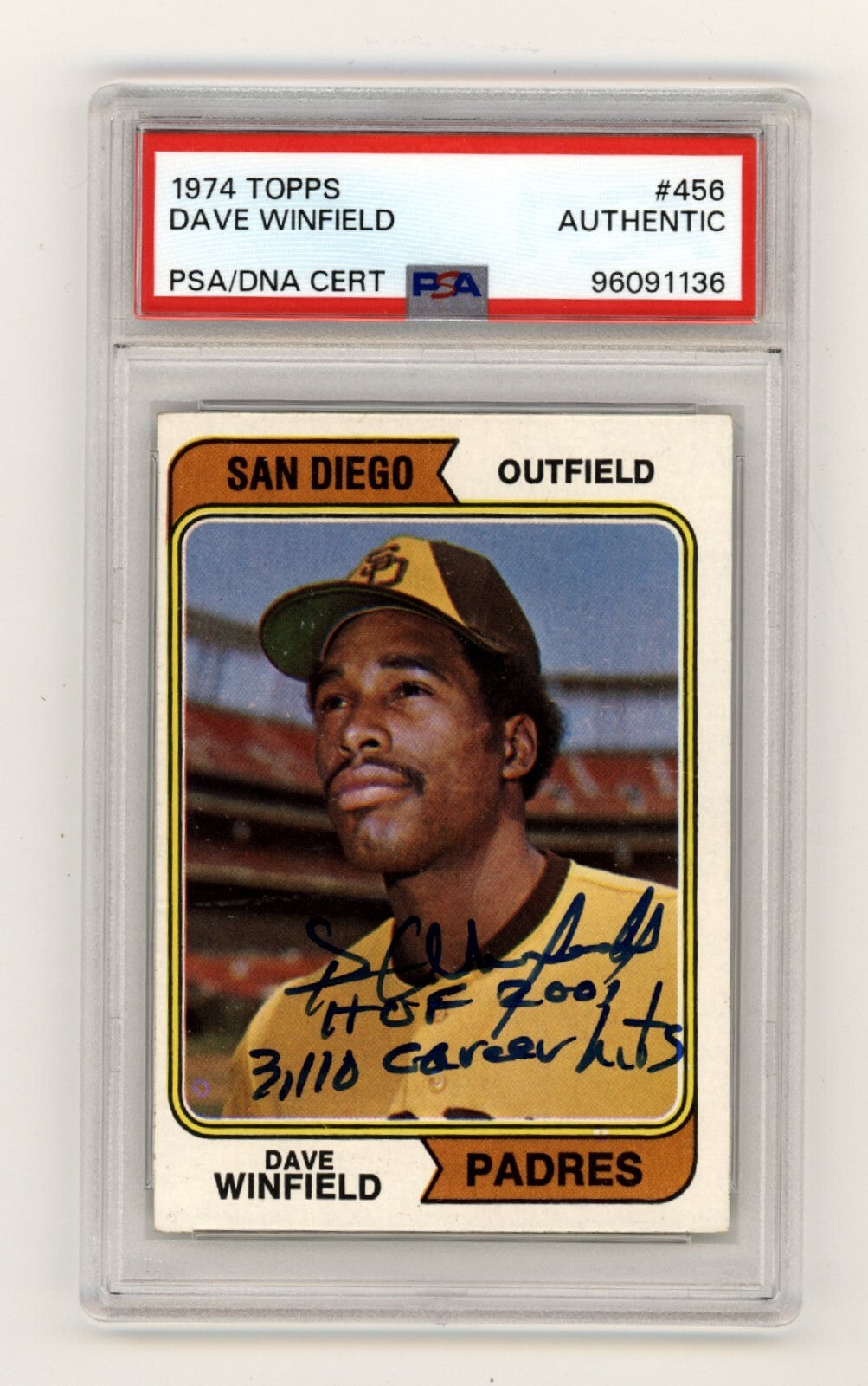 Dave Winfield 1974 Topps 456 Rookie RC Signed w/ HOF Hits Ins PSA Authentic Auto4