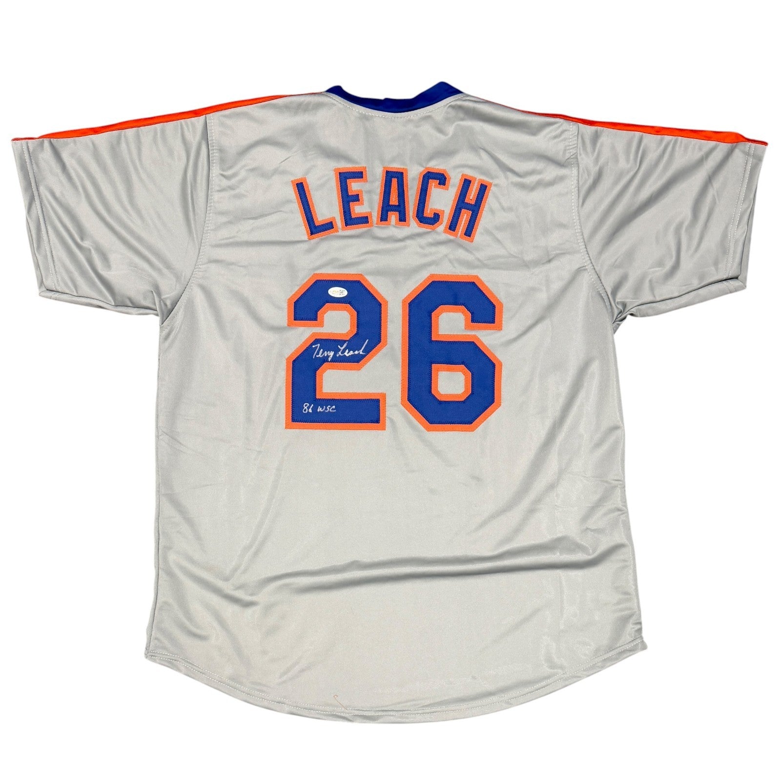 Terry Leach Signed New York Mets Custom Jersey w/ 86 WSC JSA Witness COA0