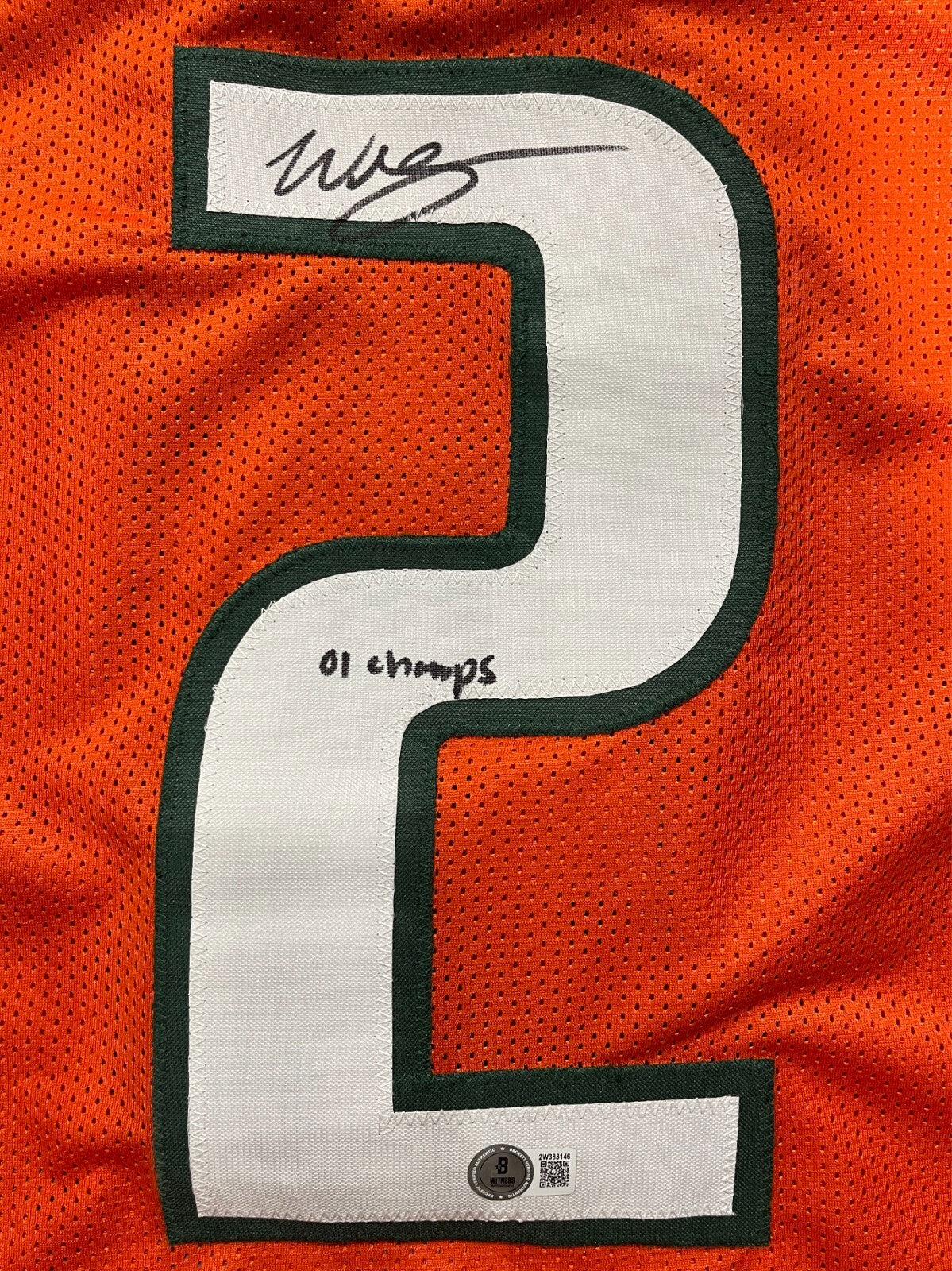 Willis McGahee Signed Miami Custom Jersey w/ 01 Champs Beckett Witness BAS COA1