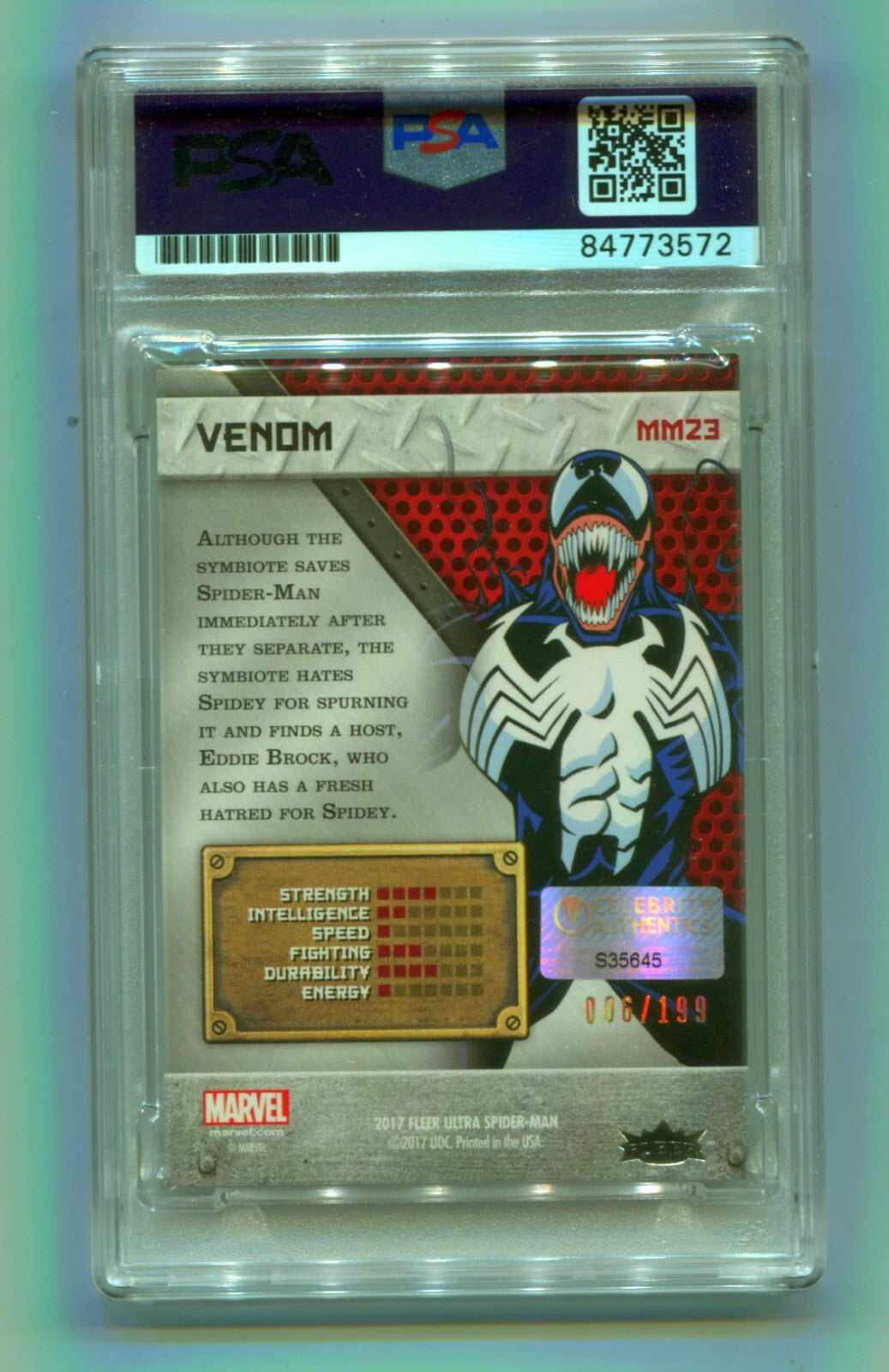 Tom Hardy 2017 Fleer Ultra Metal MM23 Bronze PMG Venom 6/199 SP Signed PSA Auto1