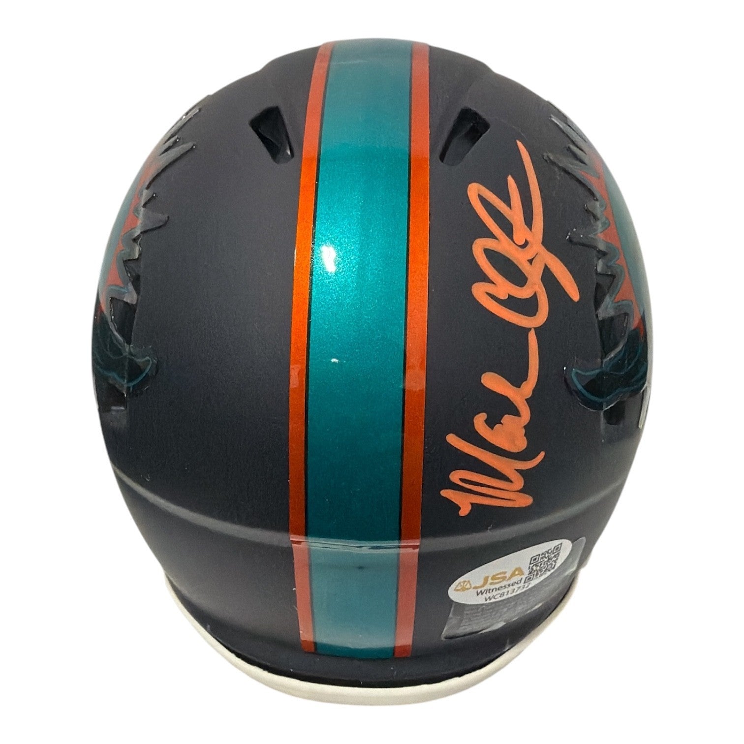 Mark Clayton & Mark Duper Dual Signed Dolphins Rivalries Mini Helmet JSA Wit COA3