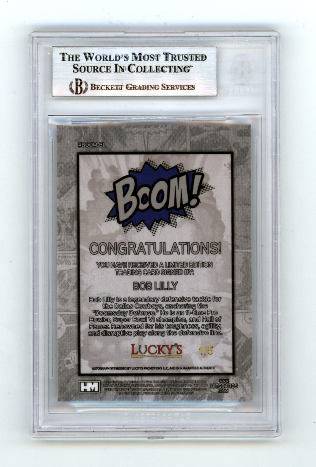 Bob Lilly 2024 Hits Memorabilia BOOM Blue #/5 Signed BGS BAS Auto HOF 1980 Insc.1