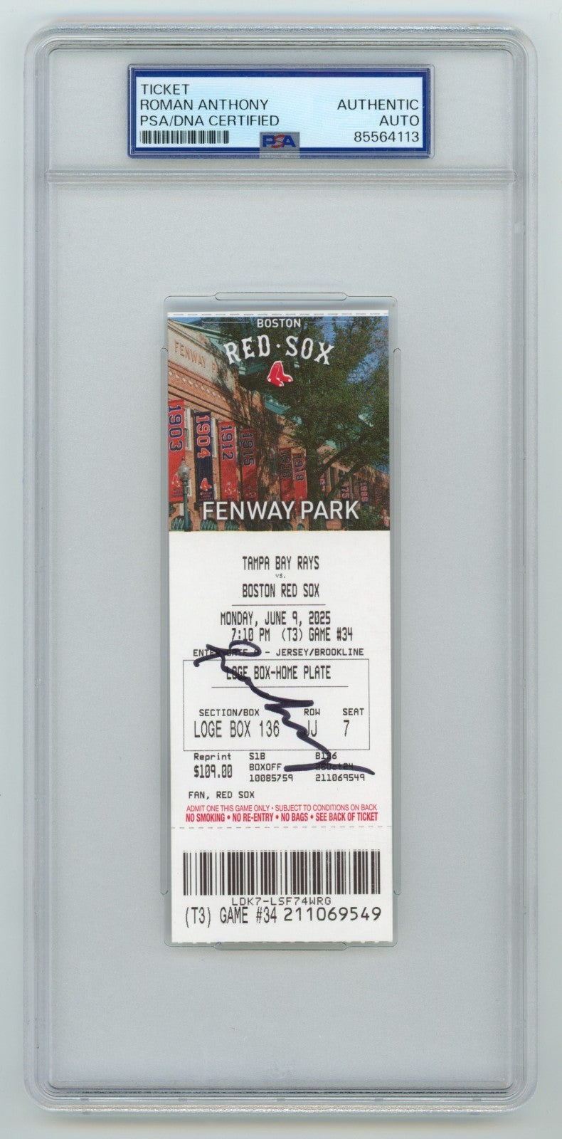 Roman Anthony Signed MLB Debut Game Ticket 6/9/25 PSA Authentic Auto Red Sox0
