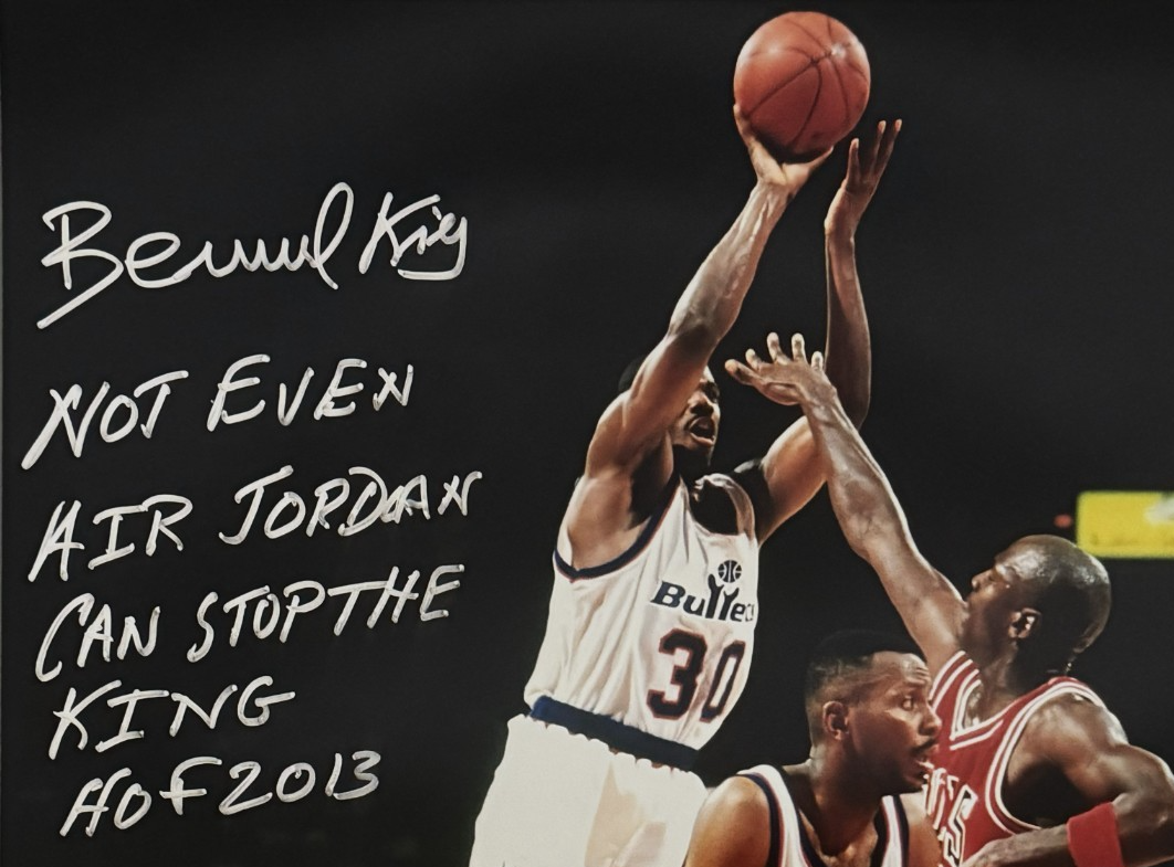 Bernard King Signed Bullets 16x20 Photo vs Jordan w/ Cant Stop Insc. JSA Wit COA2