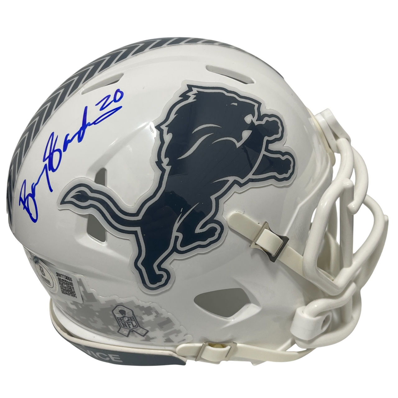 Barry Sanders Signed Detroit Lions Salute Mini Helmet Beckett Witness BAS COA0