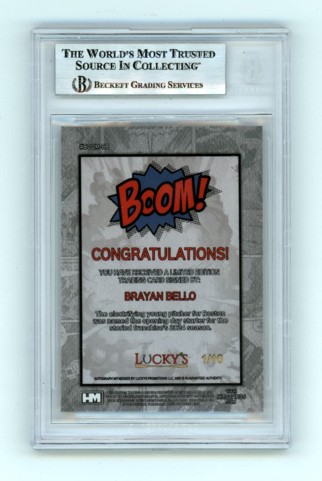 Brayan Bello 2024 Hits Memorabilia BOOM Gold #/10 Signed BGS BAS Auto Red Sox1