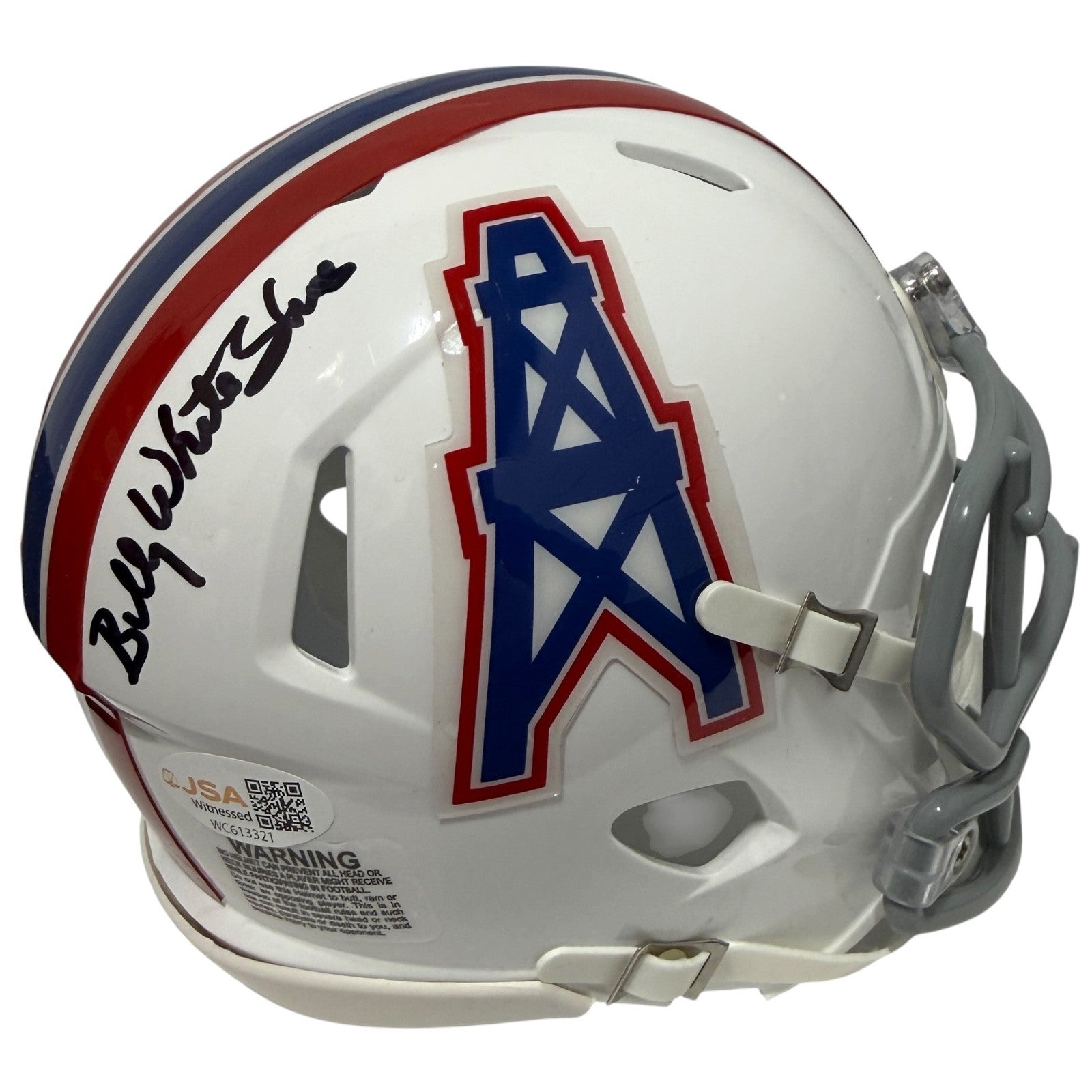 Billy White Shoes Johnson Signed Houston Oilers Speed Mini Helmet JSA Wit COA0