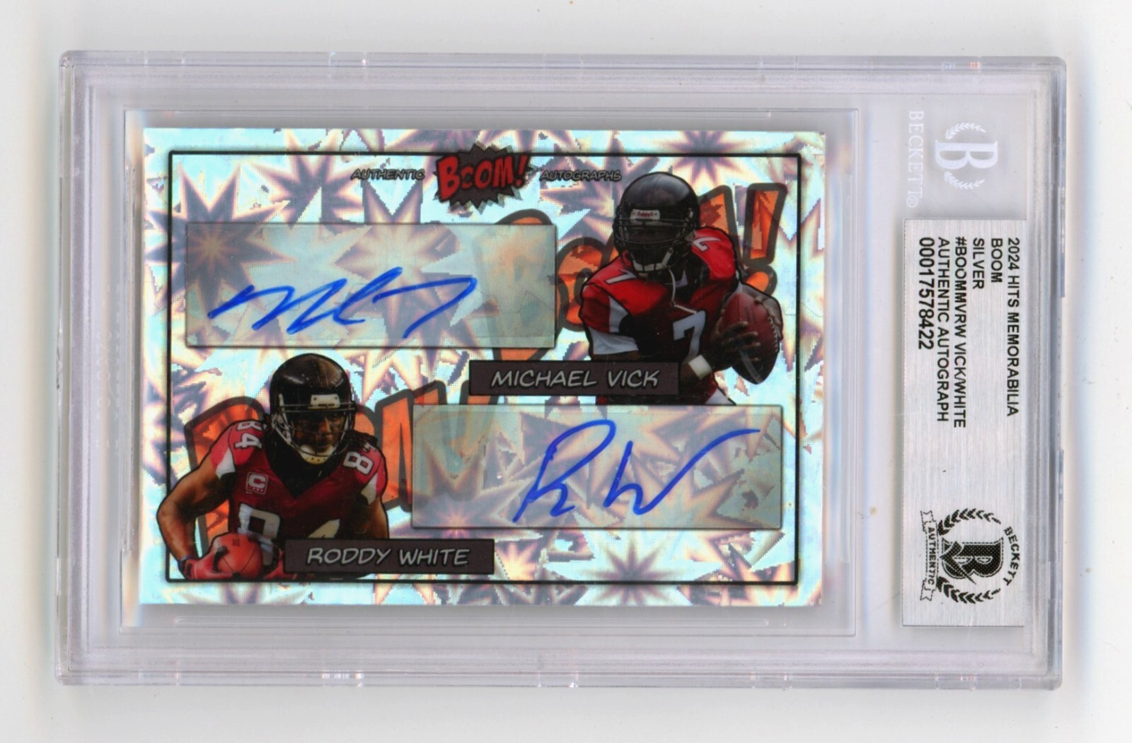 Mike Vick & Roddy White 2024 Hits Memorabilia BOOM Silver Signed BGS BAS Auto0