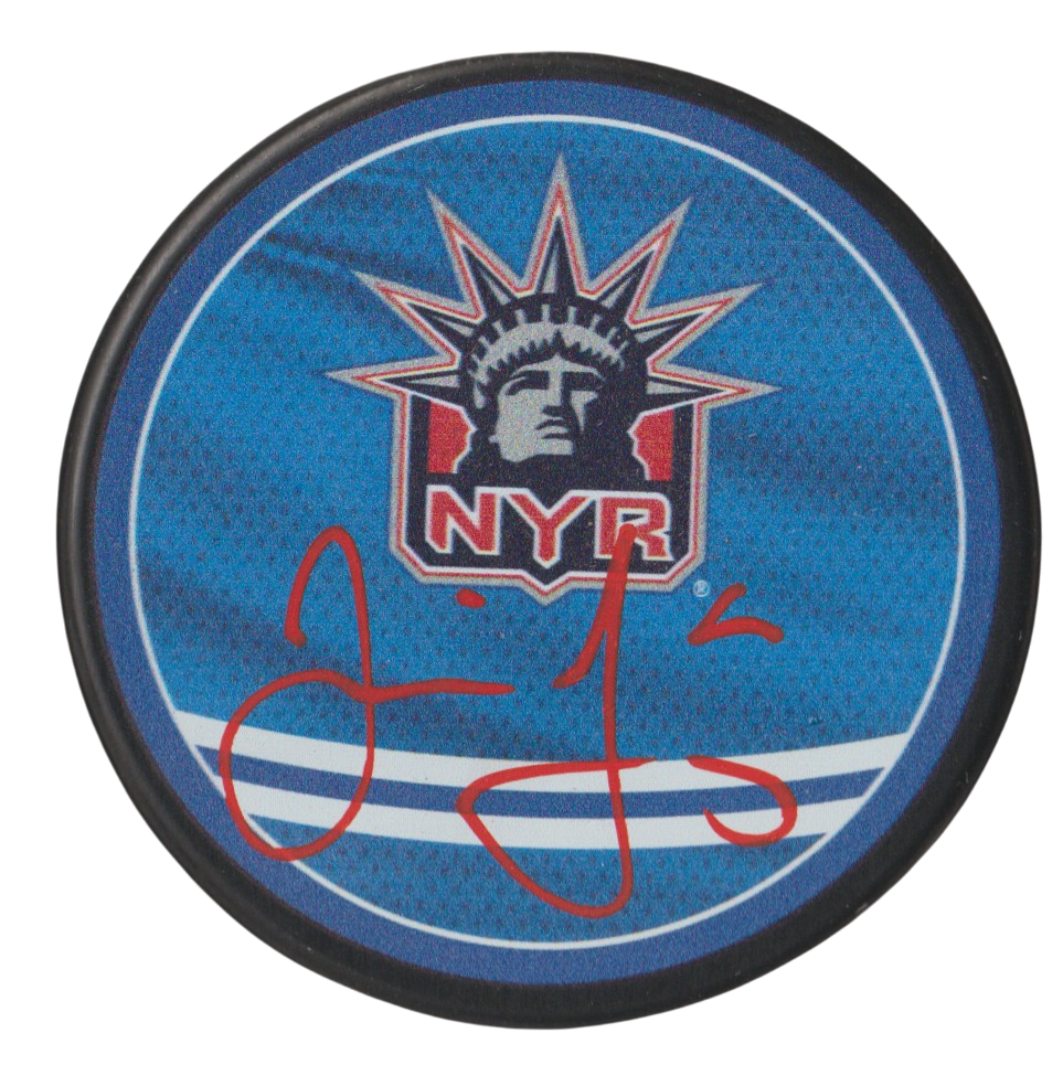 Jaromir Jagr Signed Rangers Reverse Retro Puck Beckett Witness BAS COA0