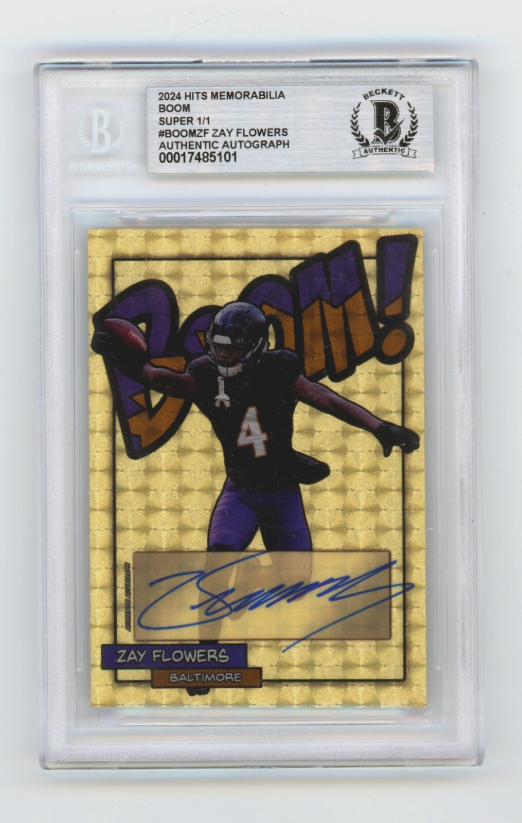 Zay Flowers 2024 Hits Memorabilia BOOM Super 1/1 Signed BGS BAS Auto Ravens0