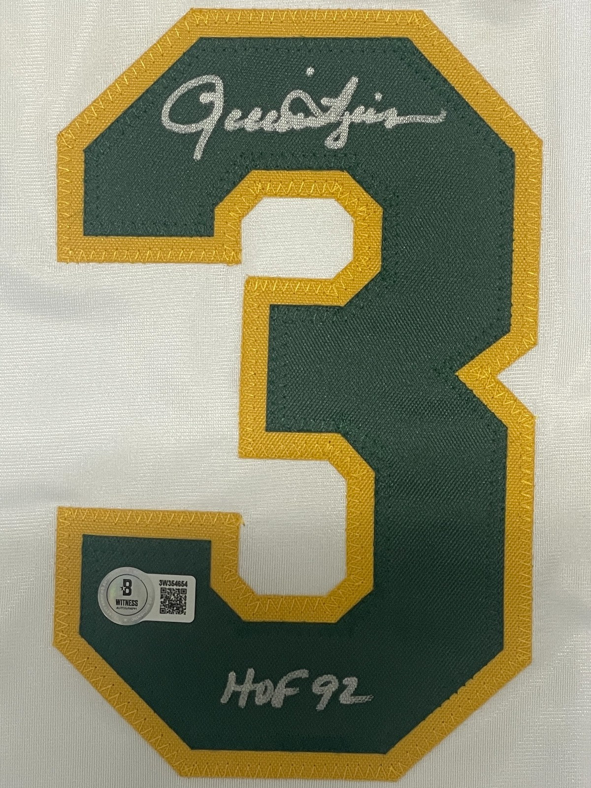 Rollie Fingers Signed Oakland Custom Jersey w/ HOF 92 Beckett Witness BAS COA1
