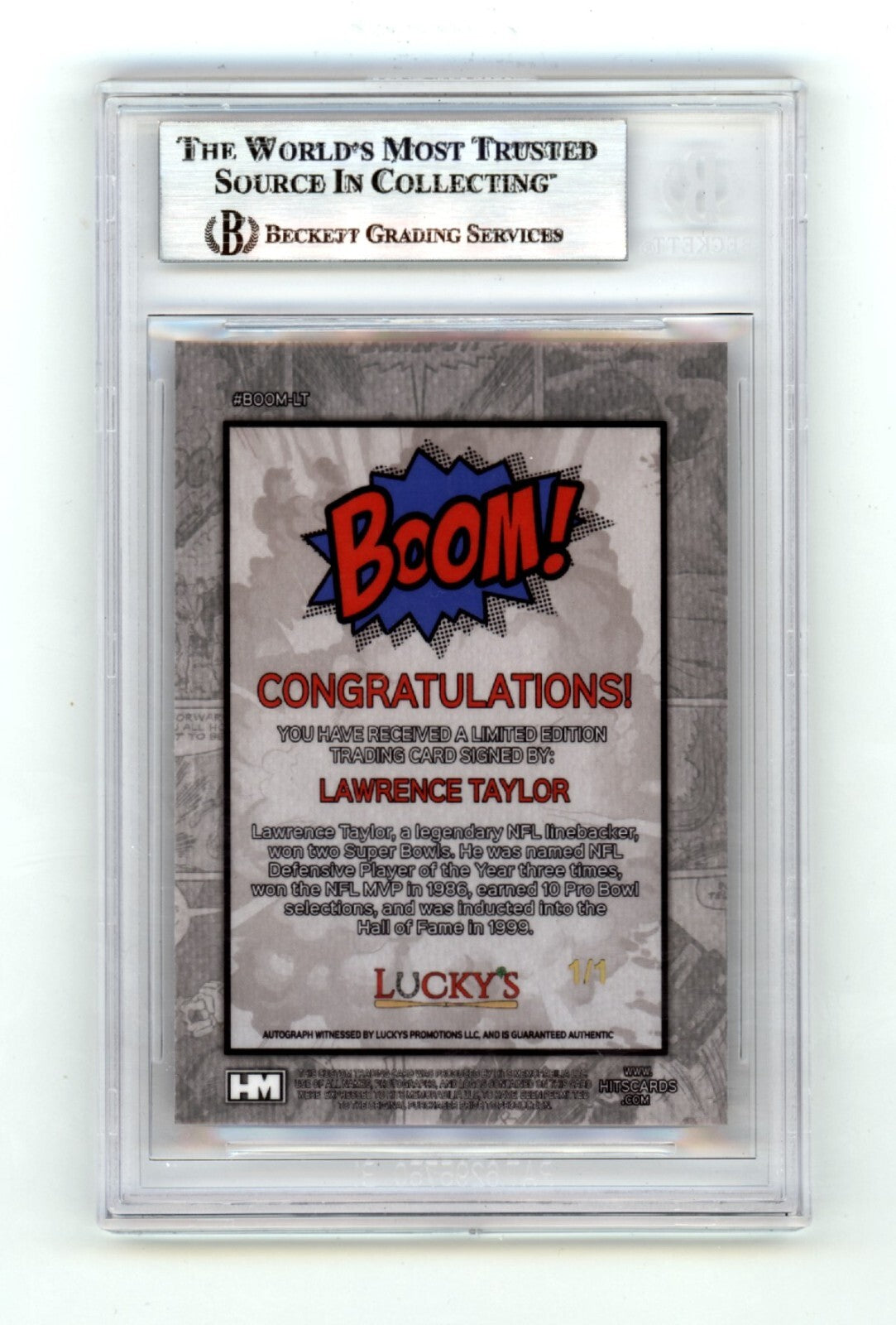 Lawrence Taylor 2024 Hits Memorabilia BOOM Red #1/1 Signed BGS BAS Auto Giants1