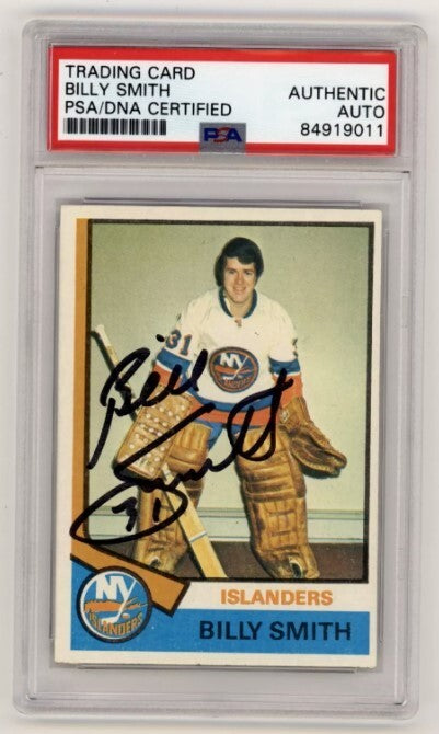 Billy Smith 1974-75 Topps #82 Signed PSA Authentic Auto Black Ink Islanders0
