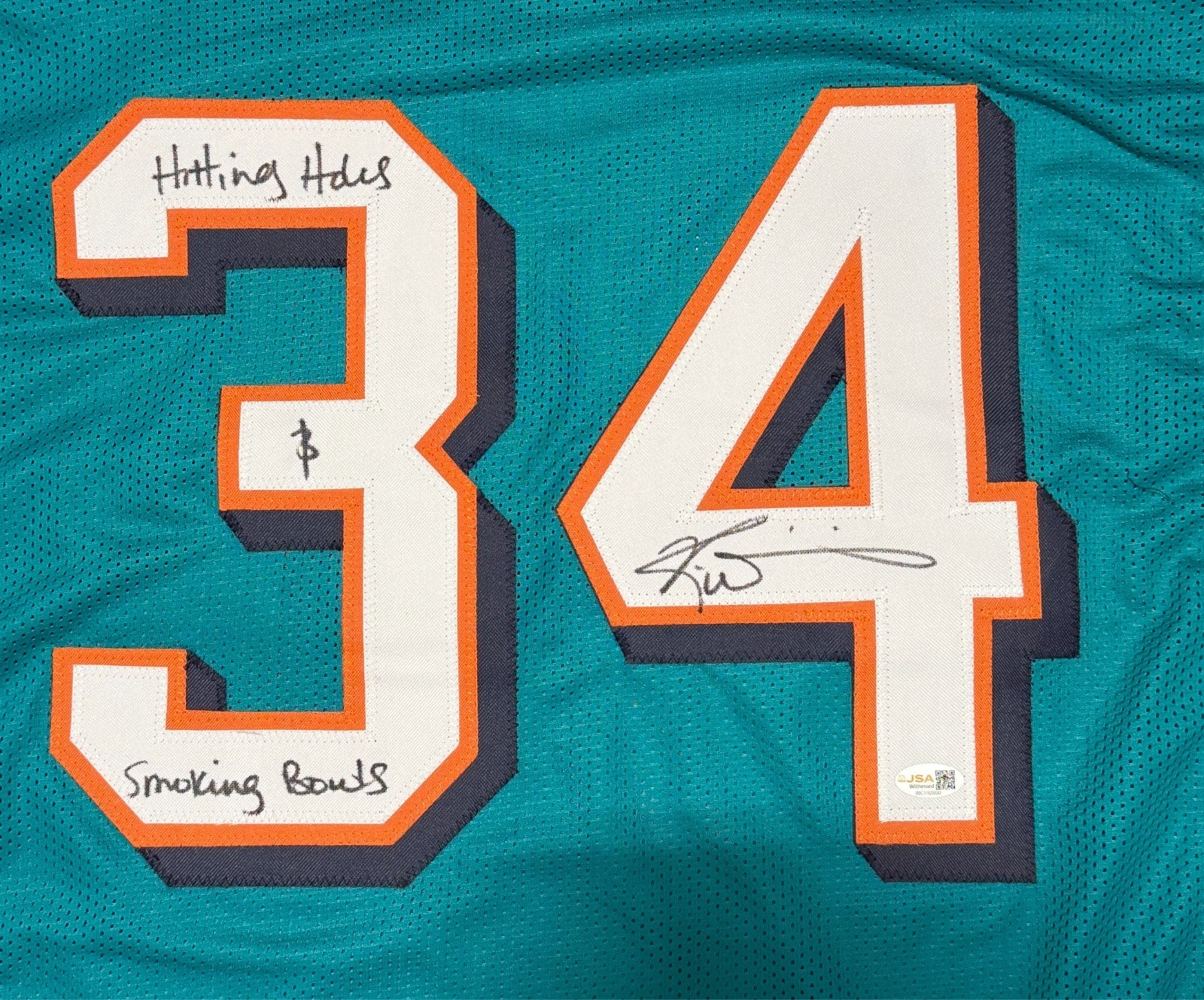 Ricky Williams Signed Miami Dolphins Custom Jersey w/ Weed Insc JSA Wit COA1