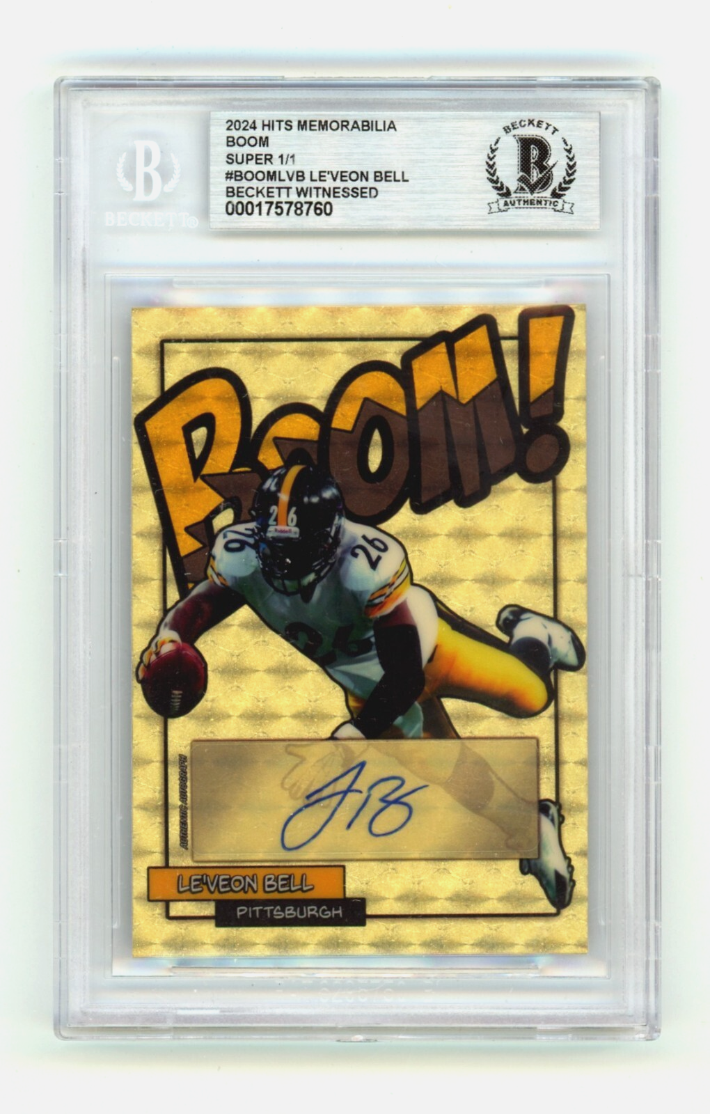 Le'Veon Bell 2024 Hits Memorabilia BOOM Super 1/1 Signed BGS BAS Auto Pittsburgh0