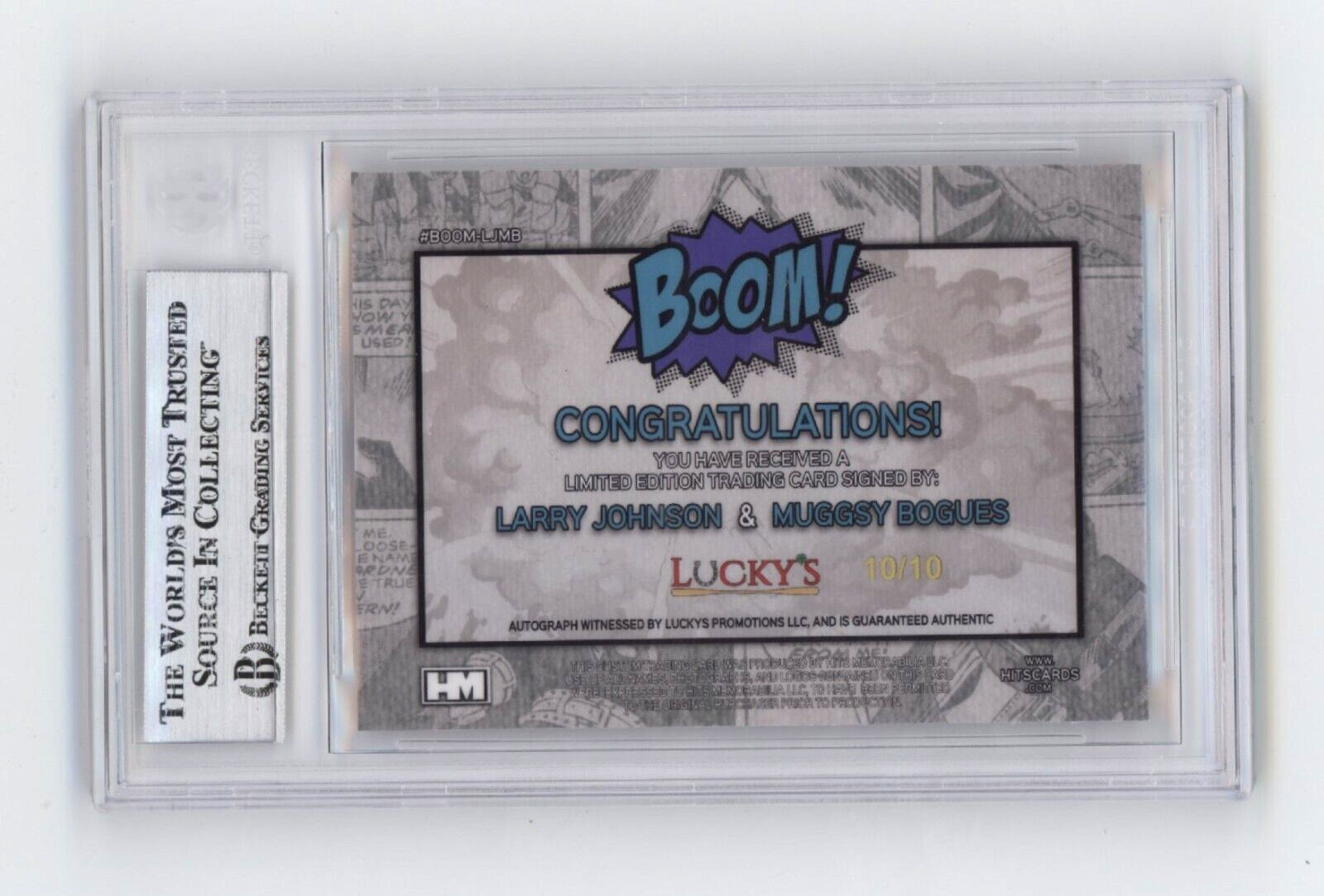 Larry Johnson & Muggsy Bogues 2024 Hits BOOM Gold #/10 Dual Signed BGS BAS Auto1