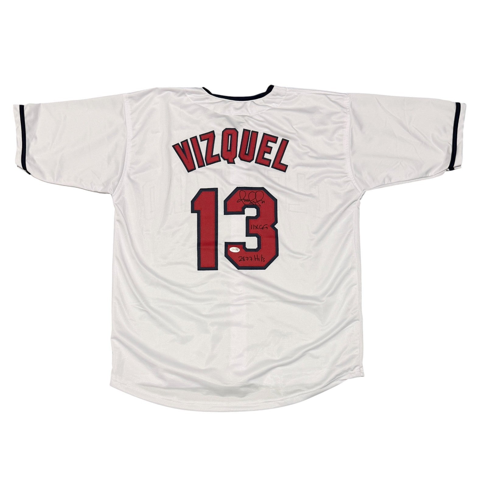 Omar Vizquel Signed Cleveland Indians Custom Jersey w/ 2 x Insc JSA Witness COA0