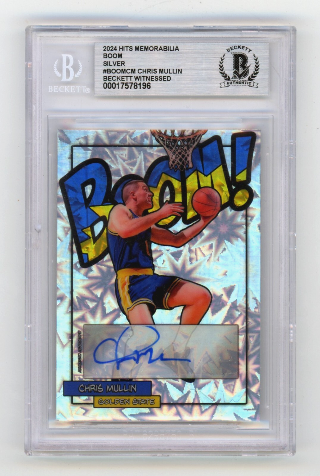 Chris Mullin 2024 Hits Memorabilia BOOM Silver Signed BGS BAS Auto Golden State0
