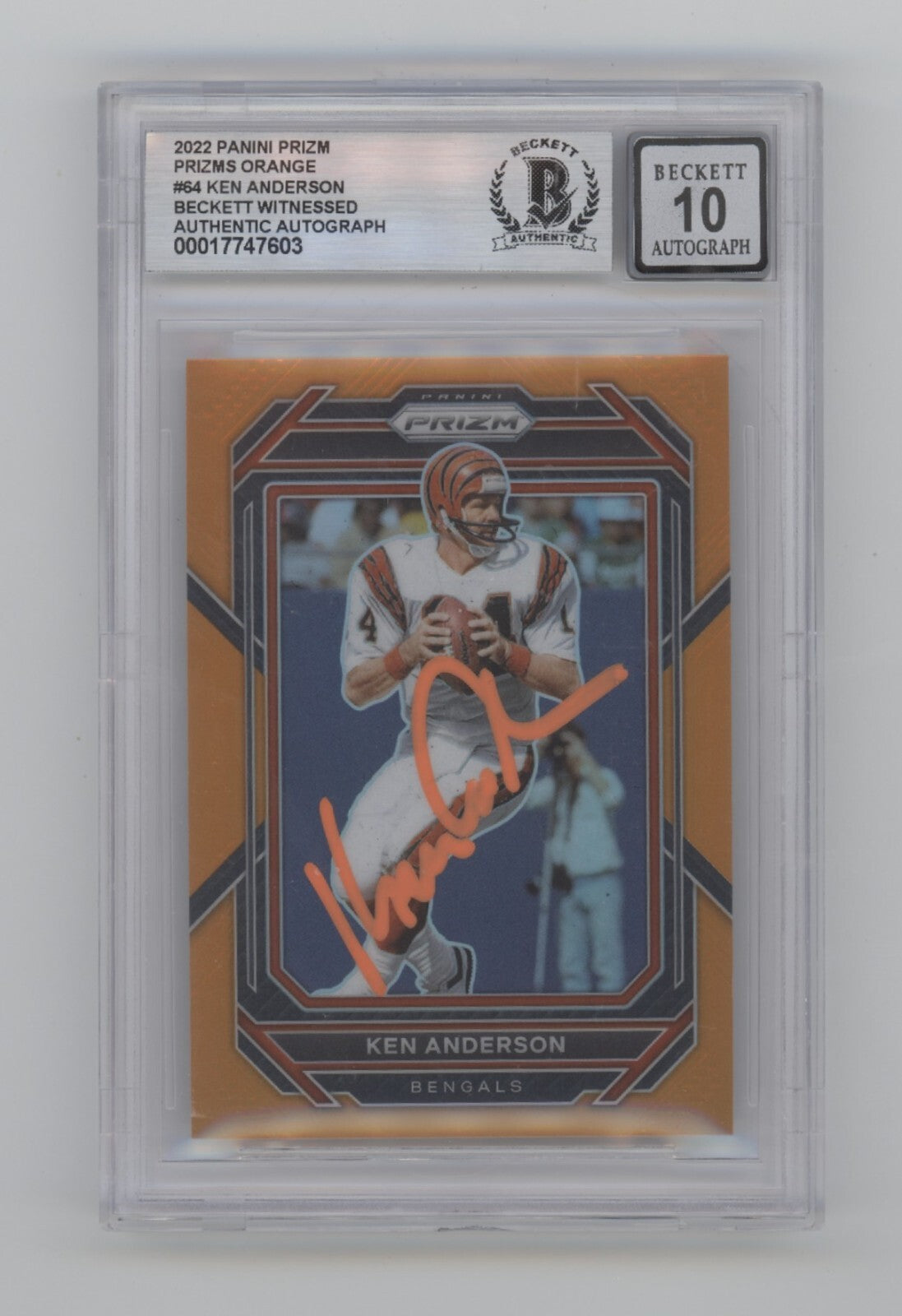 Ken Anderson 2022 Panini Prizm Prizms Orange #64 /249 Signed Beckett BGS 10 Auto0