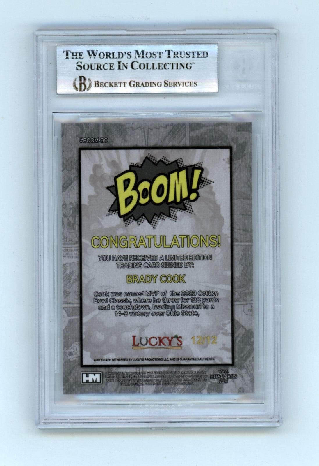 Brady Cook 2024 Hits Memorabilia BOOM Silver Jersey # 12/12 Signed BGS BAS Auto1