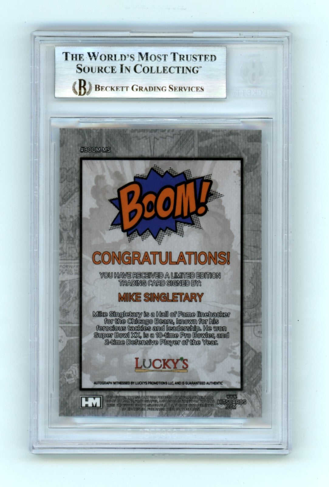 Mike Singletary 2024 Hits Memorabilia BOOM Silver Signed BGS BAS Auto Bears1