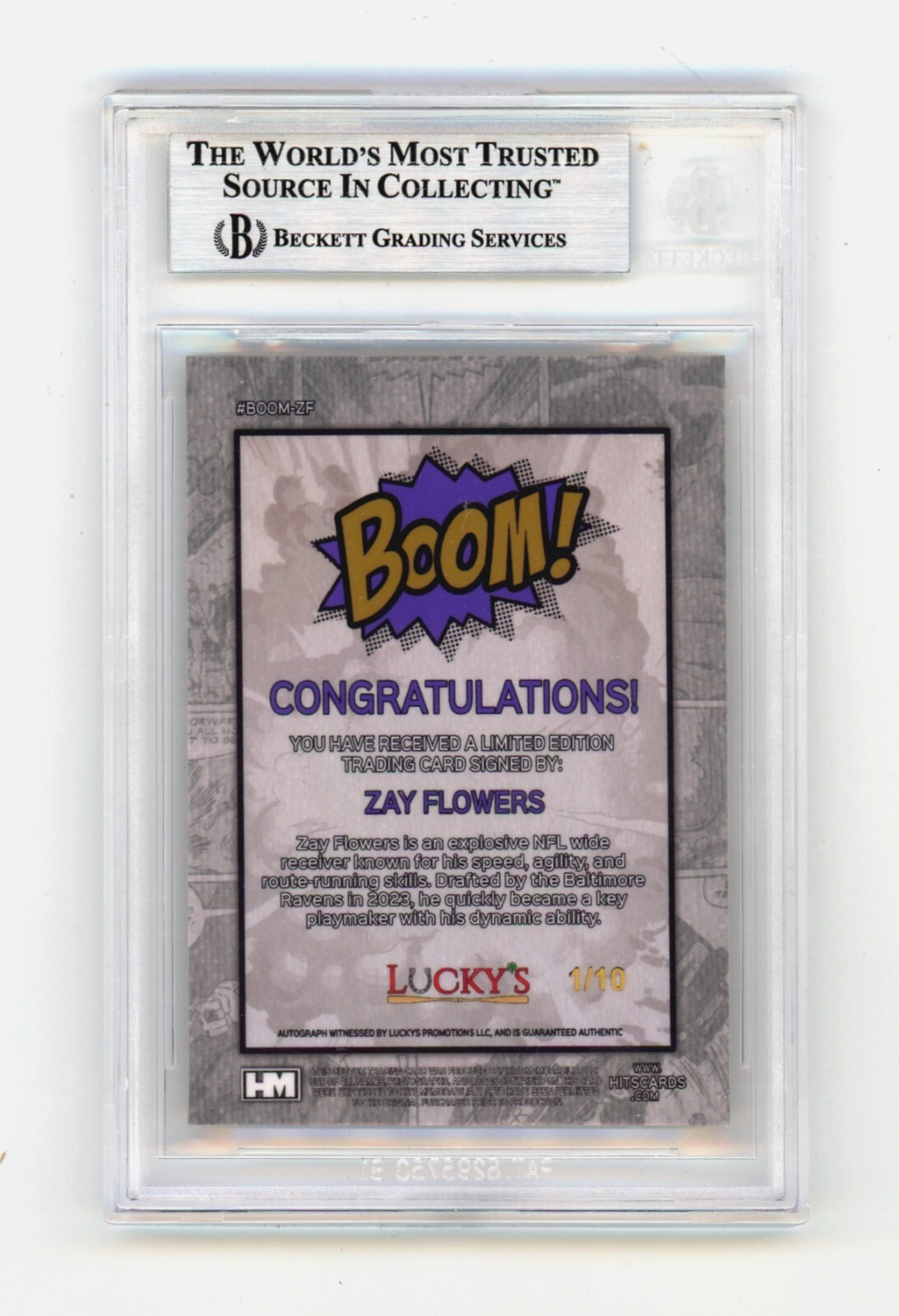 Zay Flowers 2024 Hits Memorabilia BOOM Gold /10 Signed BGS BAS Auto Ravens1