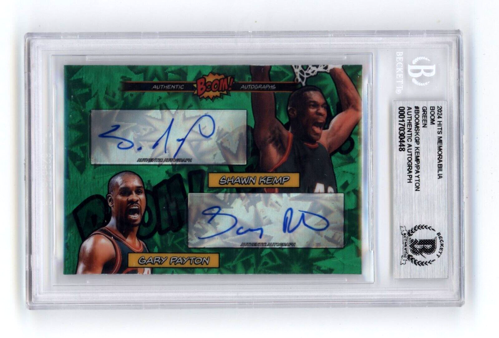 Shawn Kemp & Gary Payton 2024 Hits BOOM Green #/5 Dual Signed BGS BAS Auto0