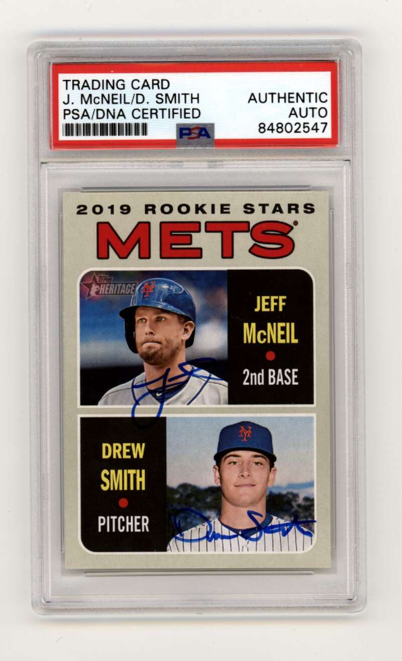 Jeff McNeil Drew Smith 2019 Topps Heritage 348 RC Dual Signed PSA Authentic Auto0